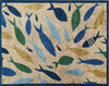 Atlantic Mats recycled doormat featuring a colorful fish shoal design in blue, green and gold.